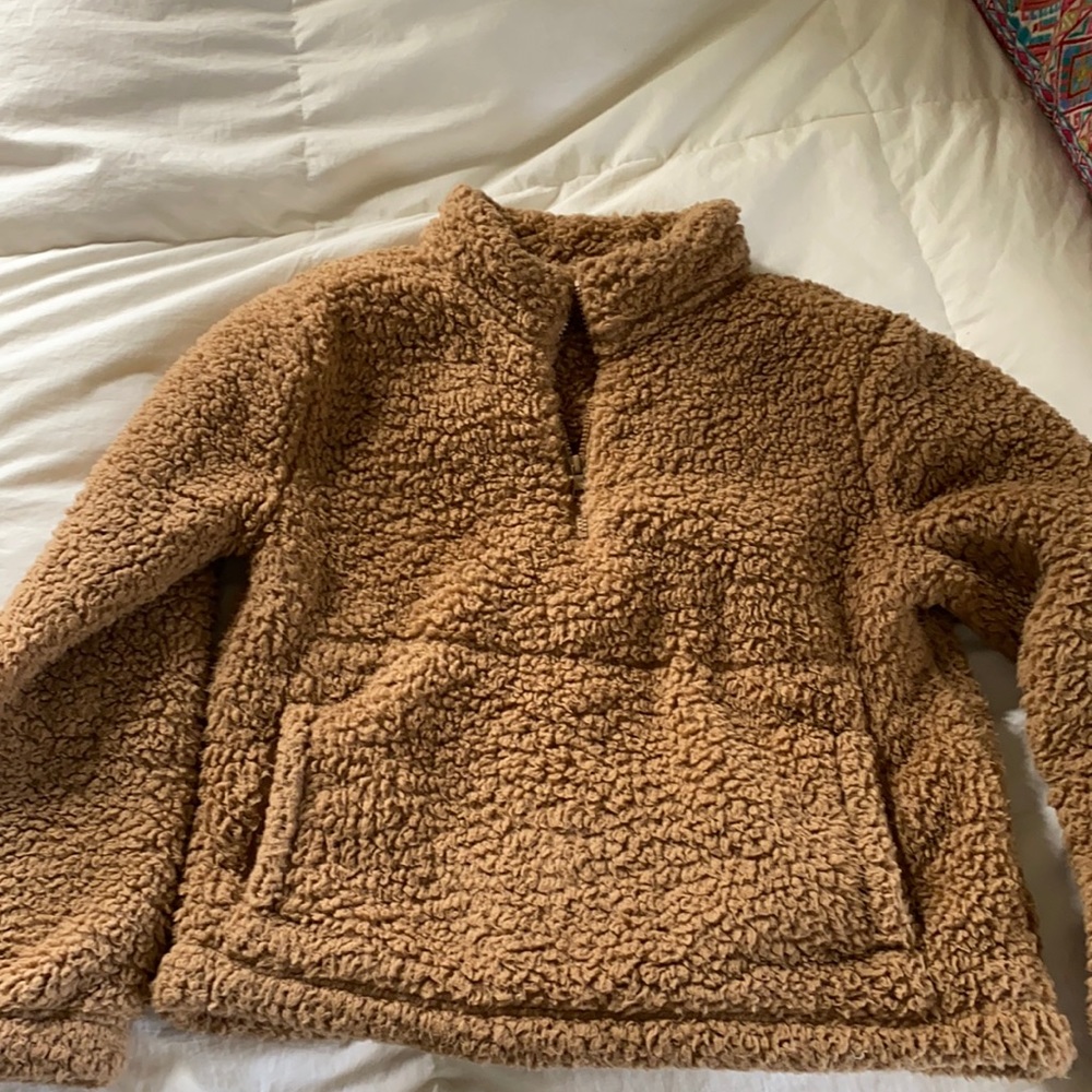 Sherpa teddy bear material half zip jacket